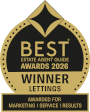 Best estate agent guide awards 2026. Winner lettings. Awarded for marketing, service & results